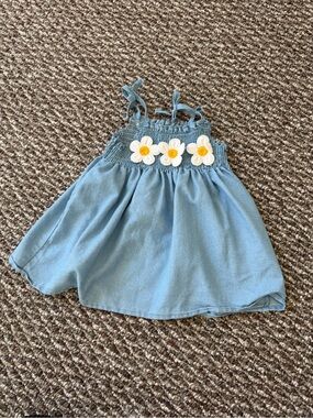 Blue Daisy-Trim Girls' Sundress